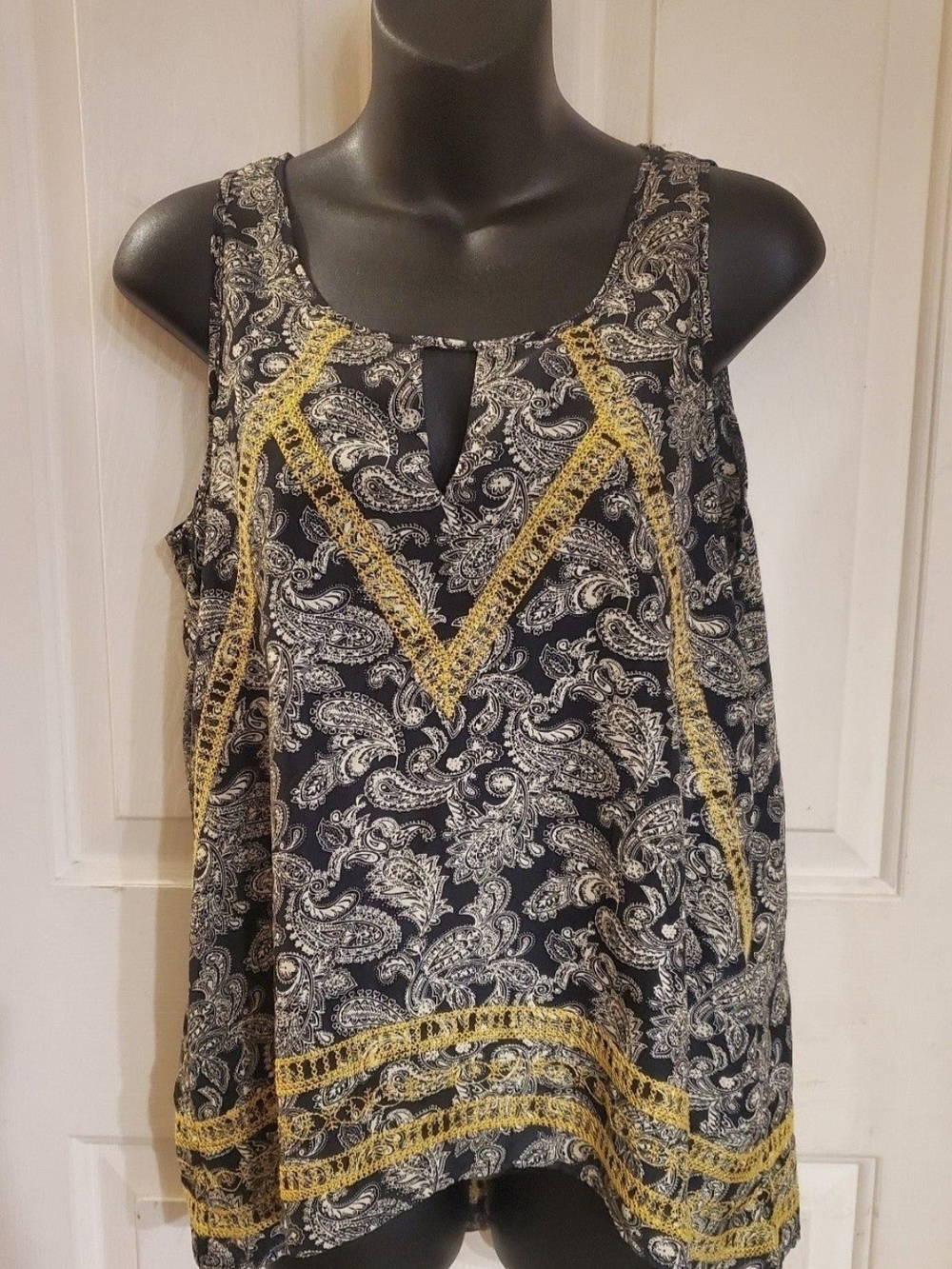 THML Black Paisley Tank with Yellow Trim